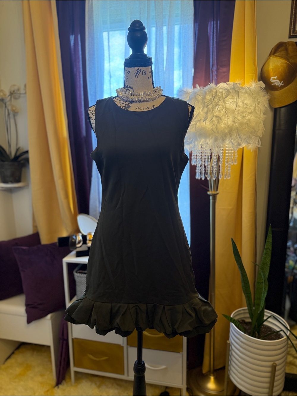Sleeveless Olive Green Ruffle-Hem Dress - Classic Women's Dress
